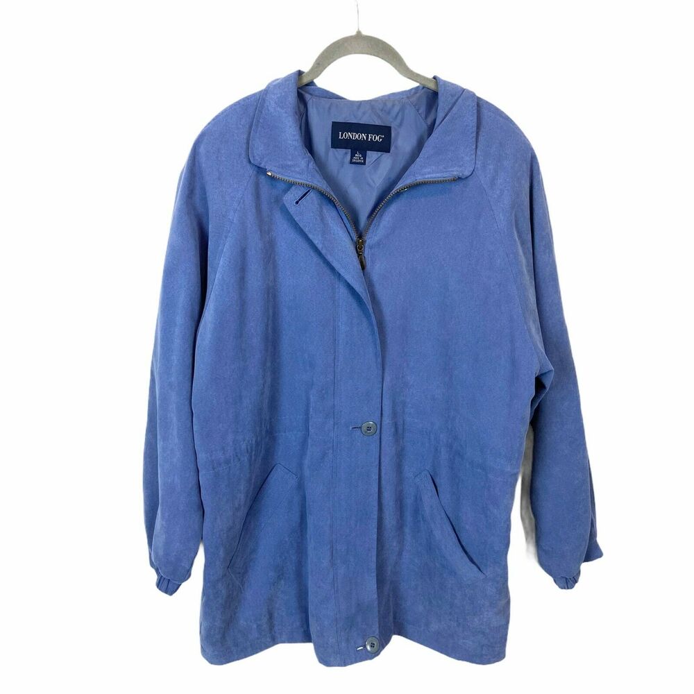 London Fog Rain Jacket Size L Vintage Women's Blue Long Sleeves Drawstring Waist